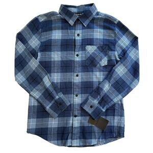 NWT Hurley Night Force Blues Flannel Plaid Button Down Boys Large